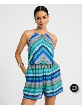 EXPRESS Blue Green Chevron Halter Romper L